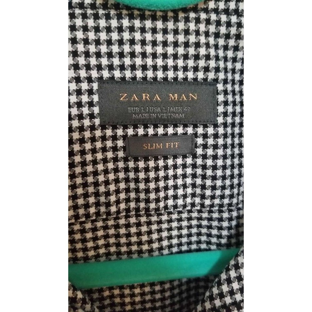Zara Man Black White Large Hounds tooth Button Up Shirt. - Picture 3 of 4